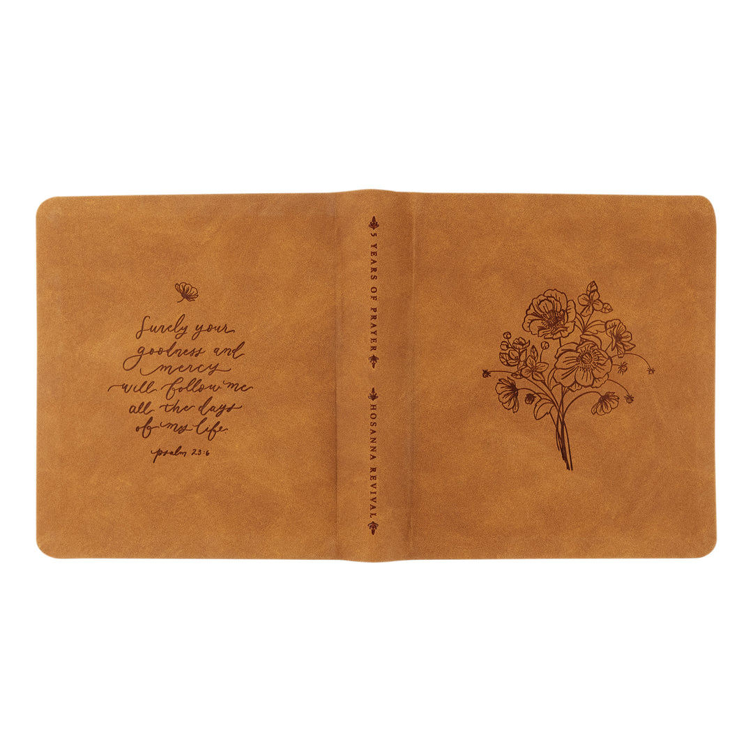Amelia-5-Year-Prayer-Journal-Brown-Suede-Leather-Floral-One-Thing-I-Ask-Hosanna-Revival