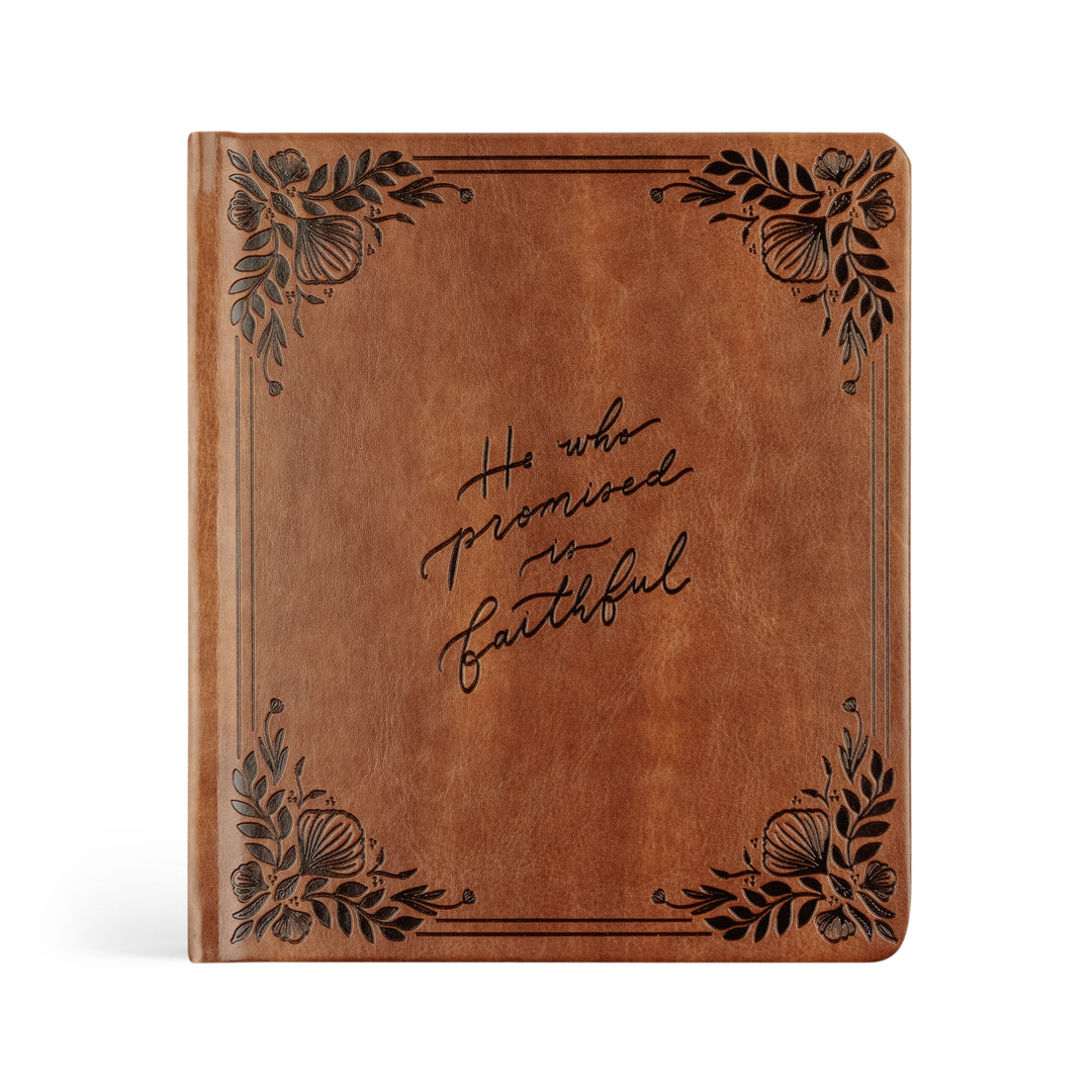 Edinburgh-5-Year-Prayer-Journal-Brown-Leather-Floral-Frame-One-Thing-I-Ask-Hosanna-Revival