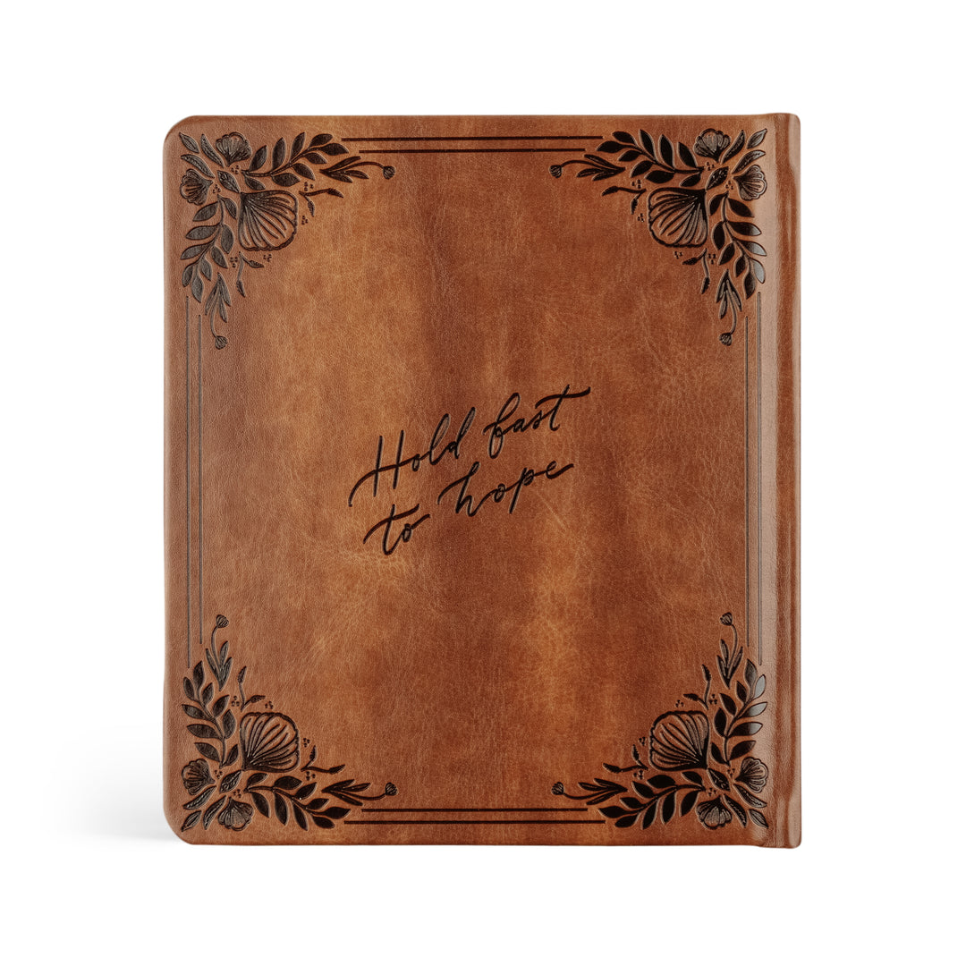 Edinburgh-5-Year-Prayer-Journal-Brown-Leather-Floral-Frame-One-Thing-I-Ask-Hosanna-Revival