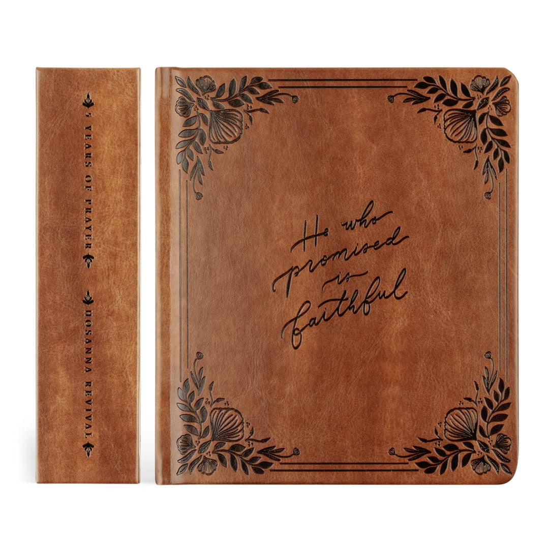 Edinburgh-5-Year-Prayer-Journal-Brown-Leather-Floral-Frame-One-Thing-I-Ask-Hosanna-Revival