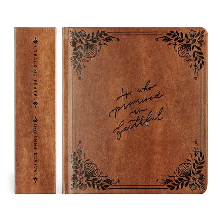 Edinburgh-5-Year-Prayer-Journal-Brown-Leather-Floral-Frame-One-Thing-I-Ask-Hosanna-Revival