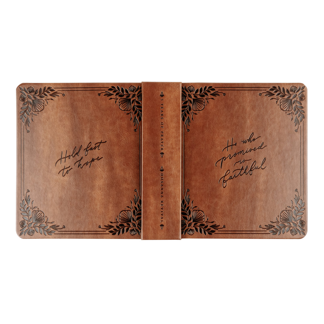 Edinburgh-5-Year-Prayer-Journal-Brown-Leather-Floral-Frame-One-Thing-I-Ask-Hosanna-Revival