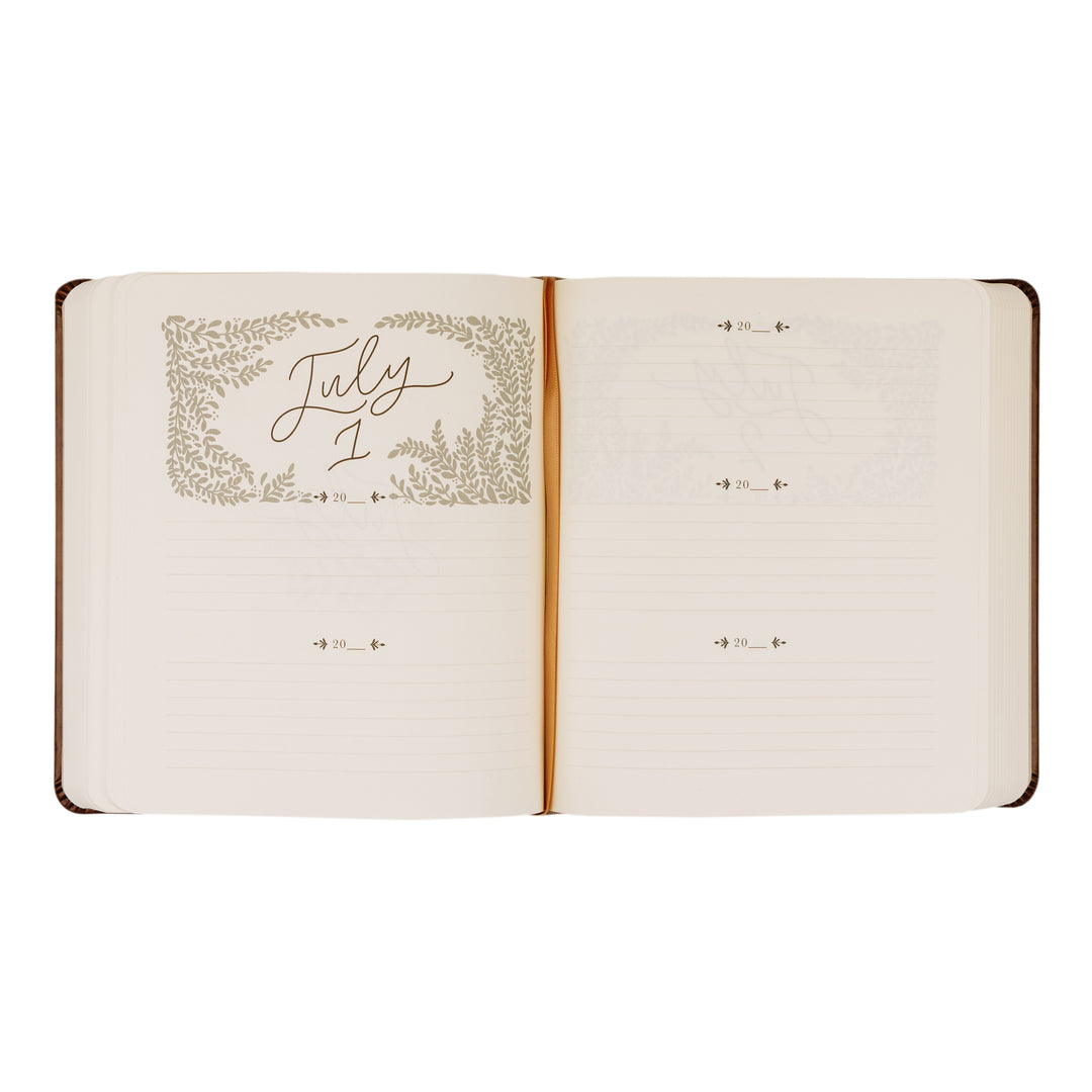 Edinburgh-5-Year-Prayer-Journal-Brown-Leather-Floral-Frame-One-Thing-I-Ask-Hosanna-Revival