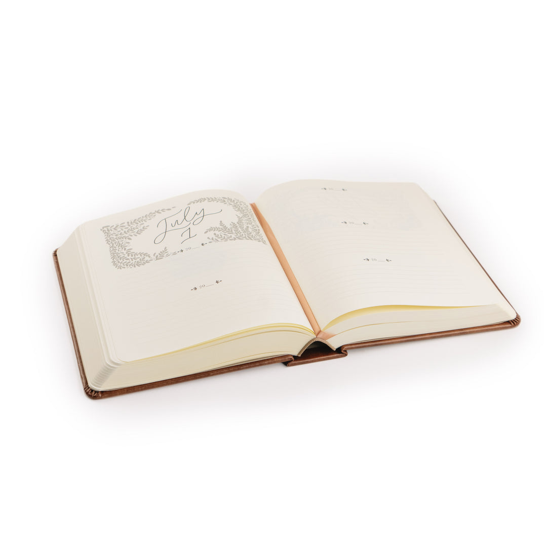 Edinburgh-5-Year-Prayer-Journal-Brown-Leather-Floral-Frame-One-Thing-I-Ask-Hosanna-Revival