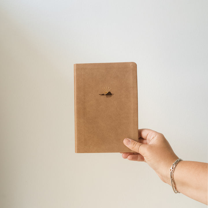 Galilee-Notebook-Lined-Journal-Beige-Leather-Sunset-Beach-Bible-Verse-Hosanna-Revival