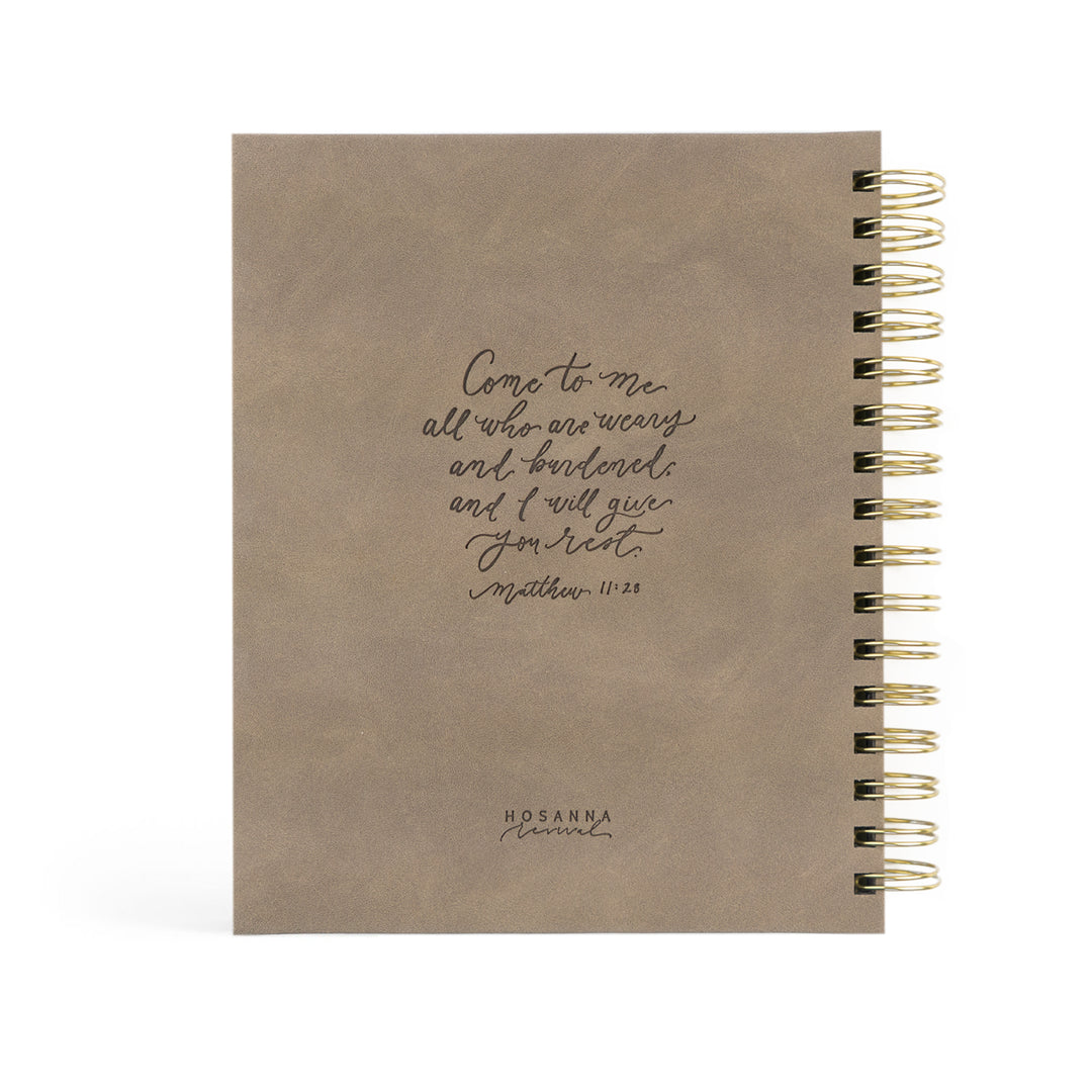 Brown Planner with text and 'Hosanna Revival' branding on a white background