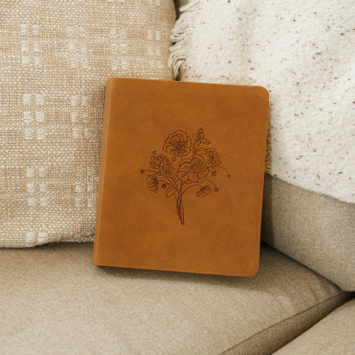 Amelia-5-Year-Prayer-Journal-Brown-Suede-Leather-Floral-One-Thing-I-Ask-Hosanna-Revival
