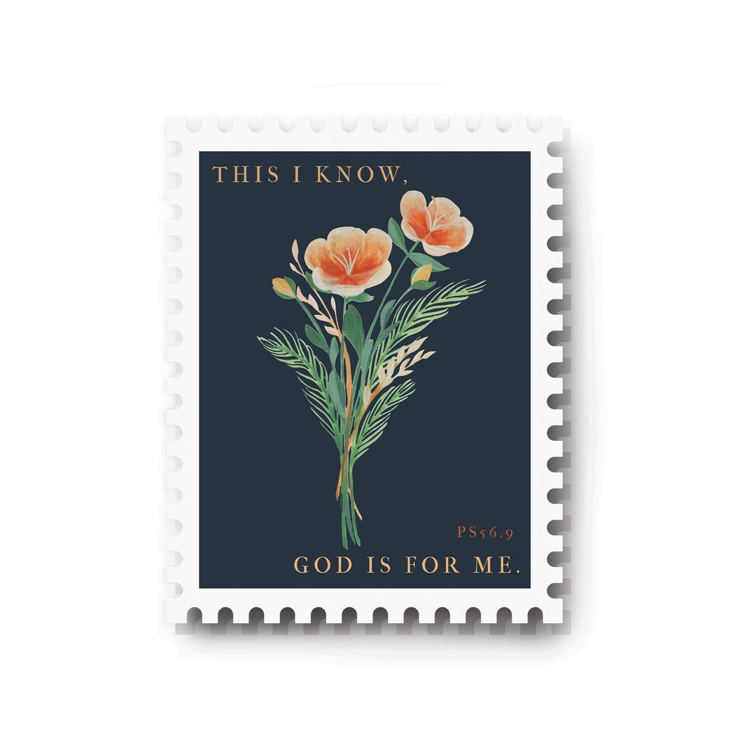 postage stamp sticker "this i know God is for me"