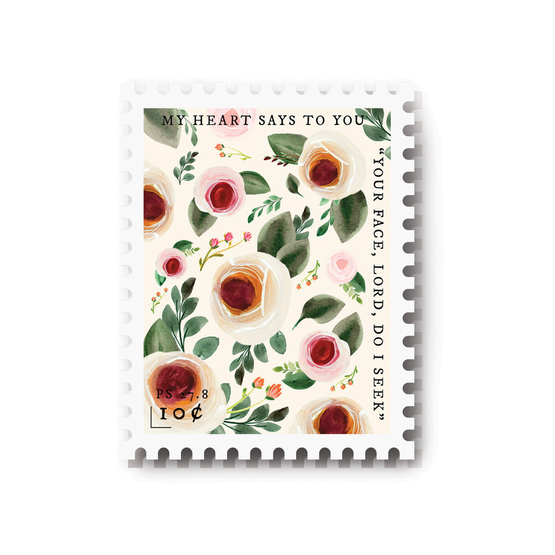 postage stamp sticker "my heart says to you, your face, Lord do I seek"