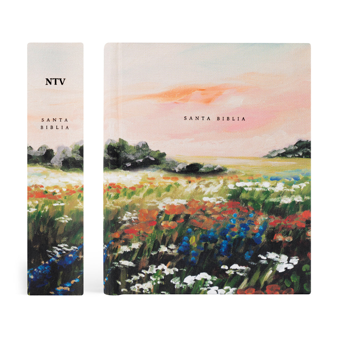 Two books with artistic covers of landscapes and floral fields on a white background
