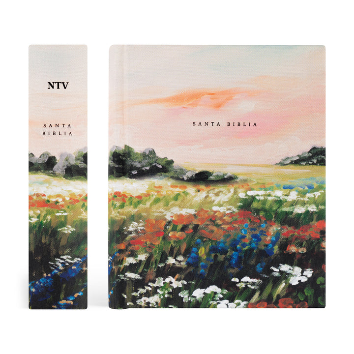 Two books with artistic covers of landscapes and floral fields on a white background