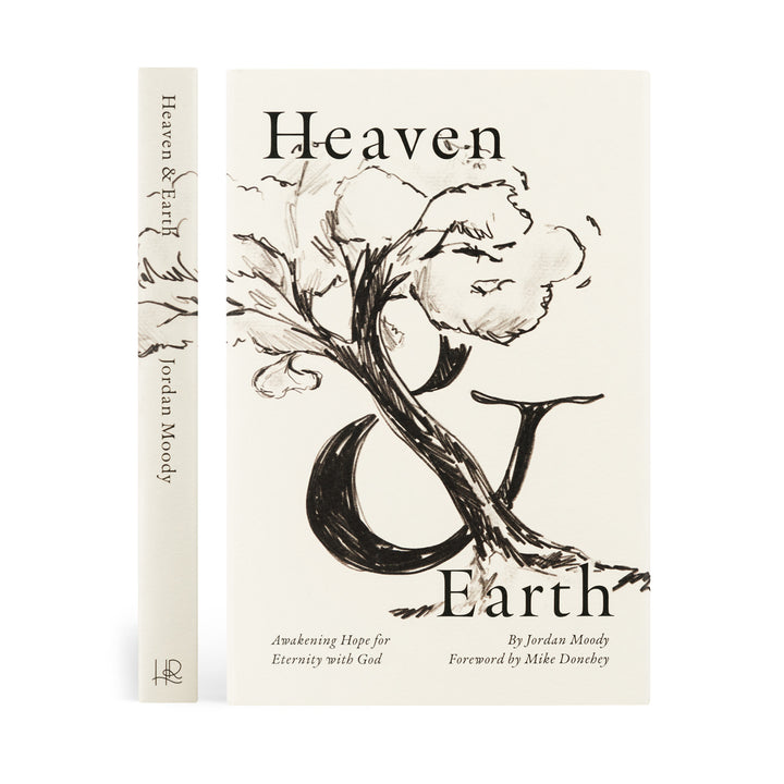 Book cover of 'Heaven & Earth' by Jordan Moody with a tree and moon illustration.