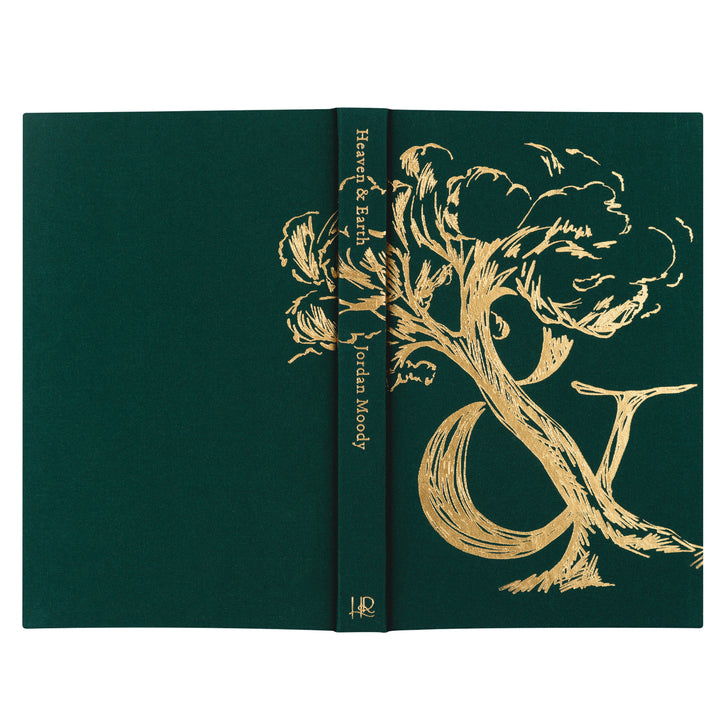 Green book with gold floral design and text on a white background