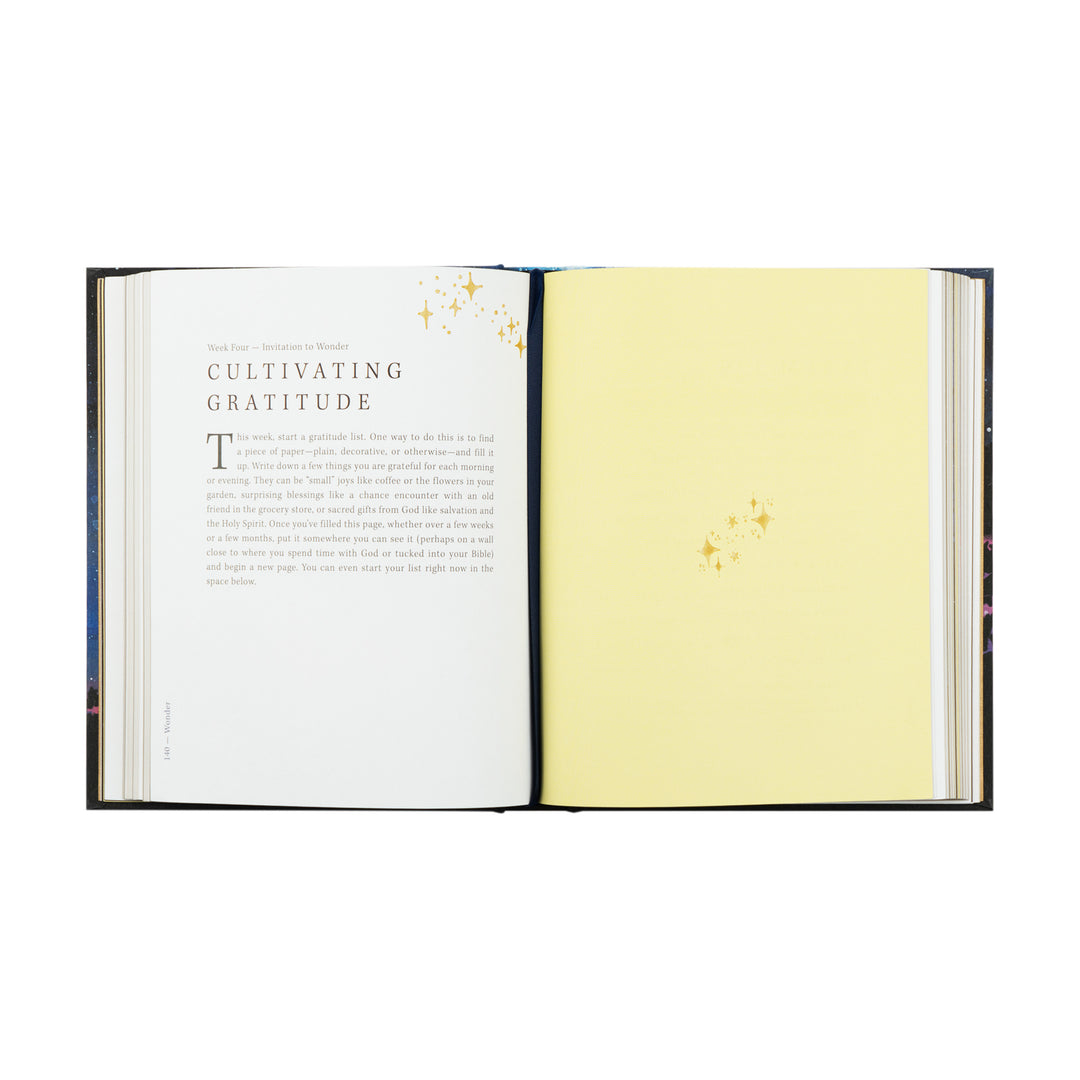 Open book with text on a white background