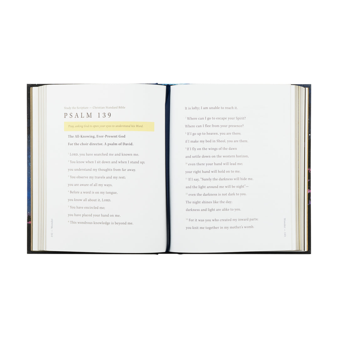 Open book displaying Psalm 139 on a white background