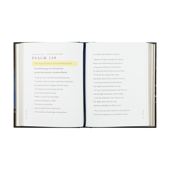 Open book displaying Psalm 139 on a white background